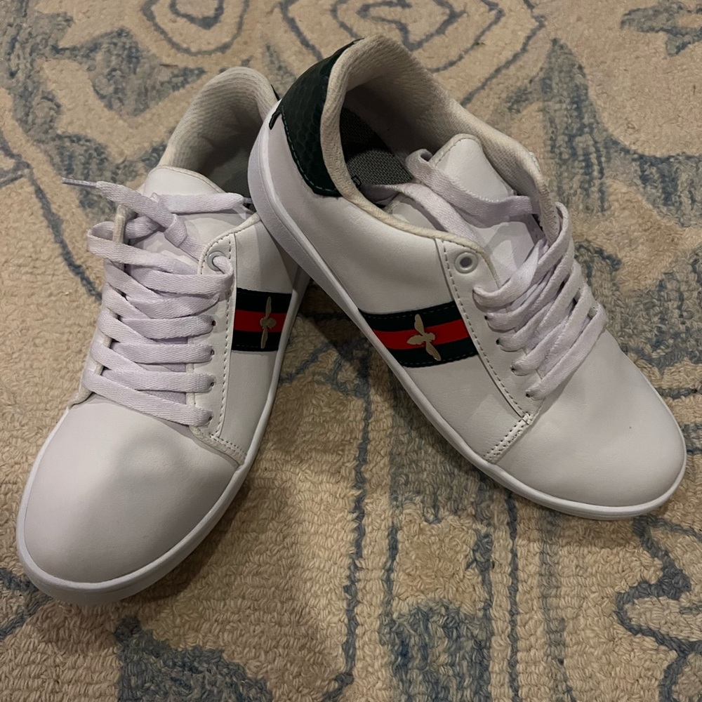 MKS White Sneakers with Red and Green Stripe
